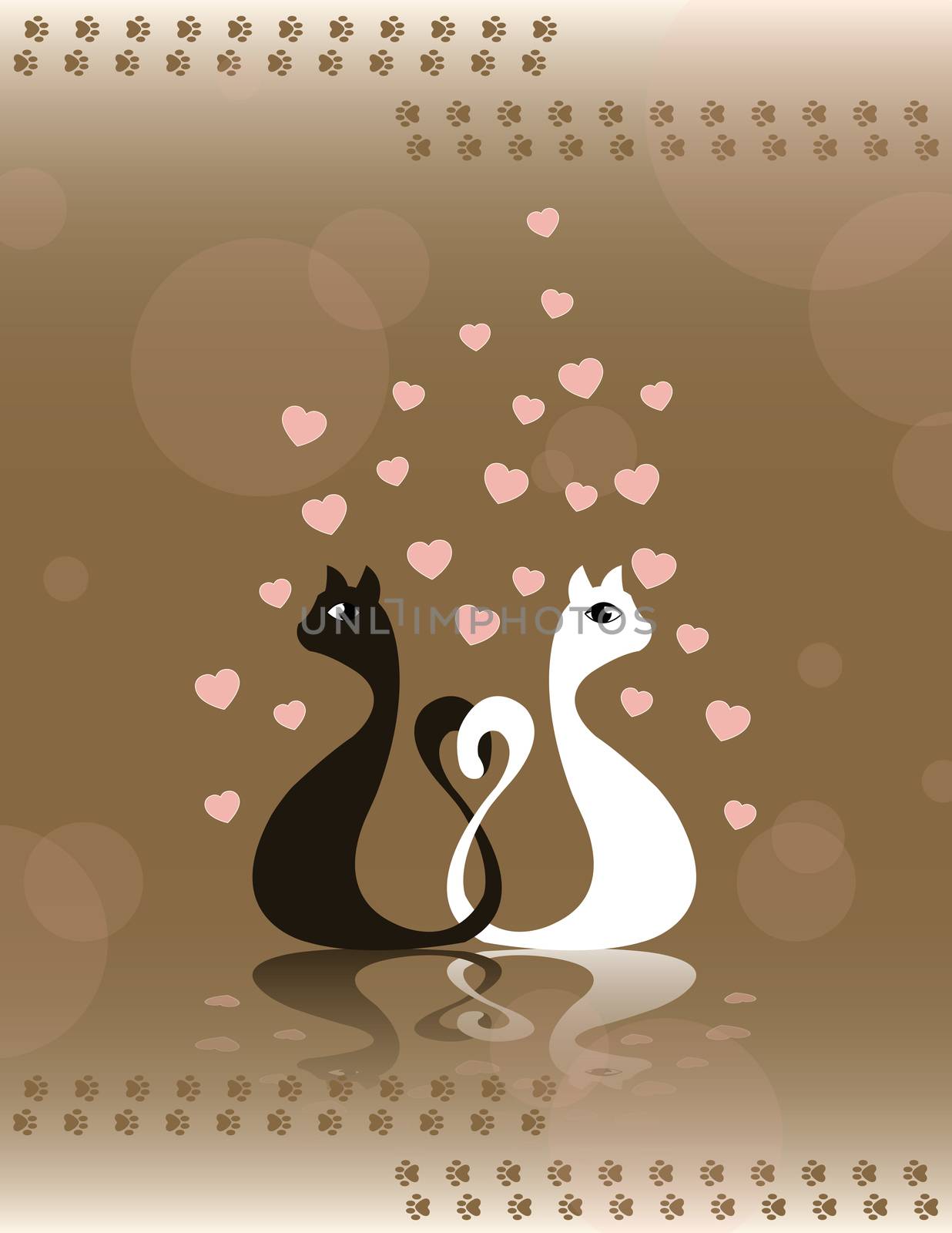 card with pair loving cats and heart