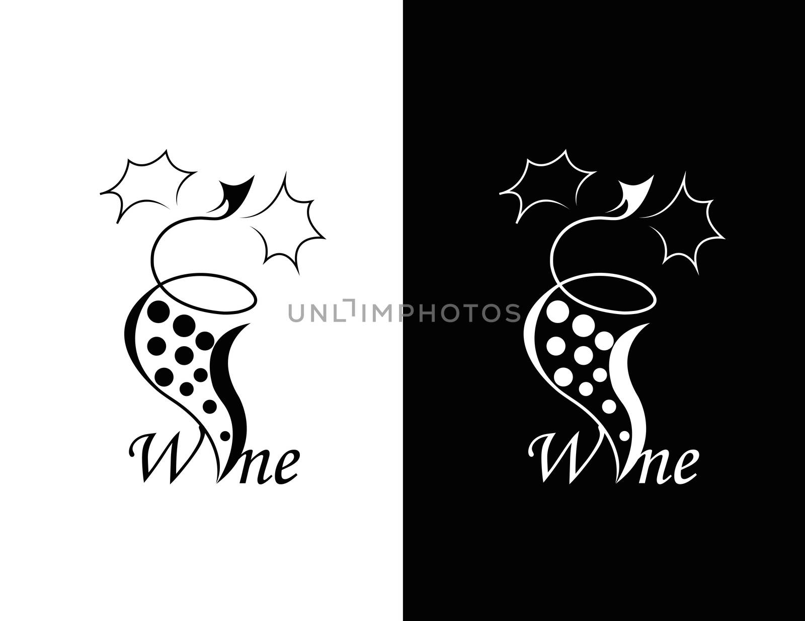 set of two black and white elegance wine symbol
