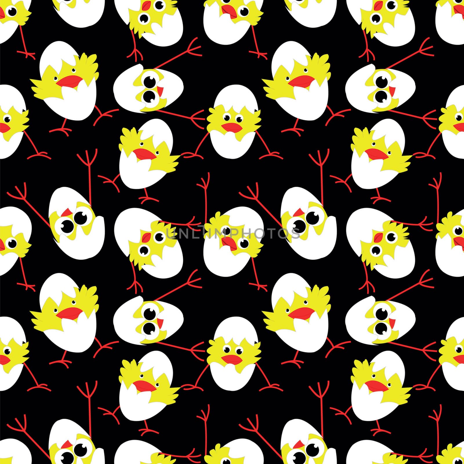seamless pattern with many chickens on black background