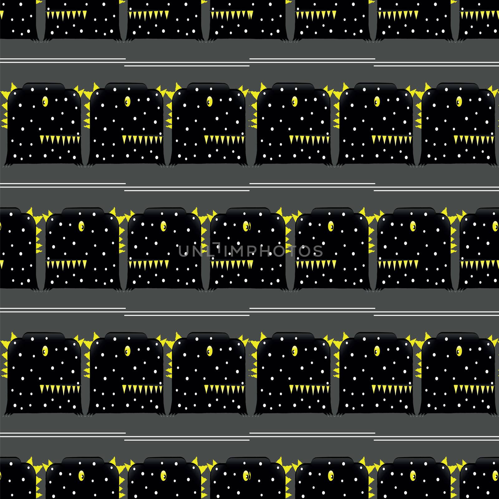 seamless pattern of a black color  monster funny