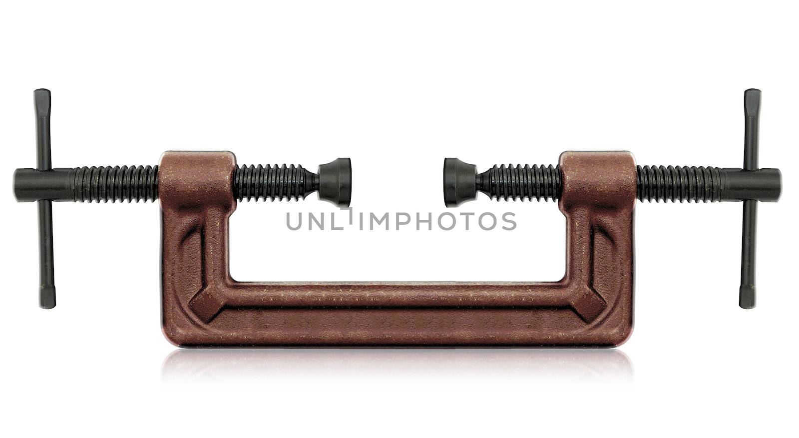 horizontal hand vise c-clamp for industrial use. (with clipping work path)
