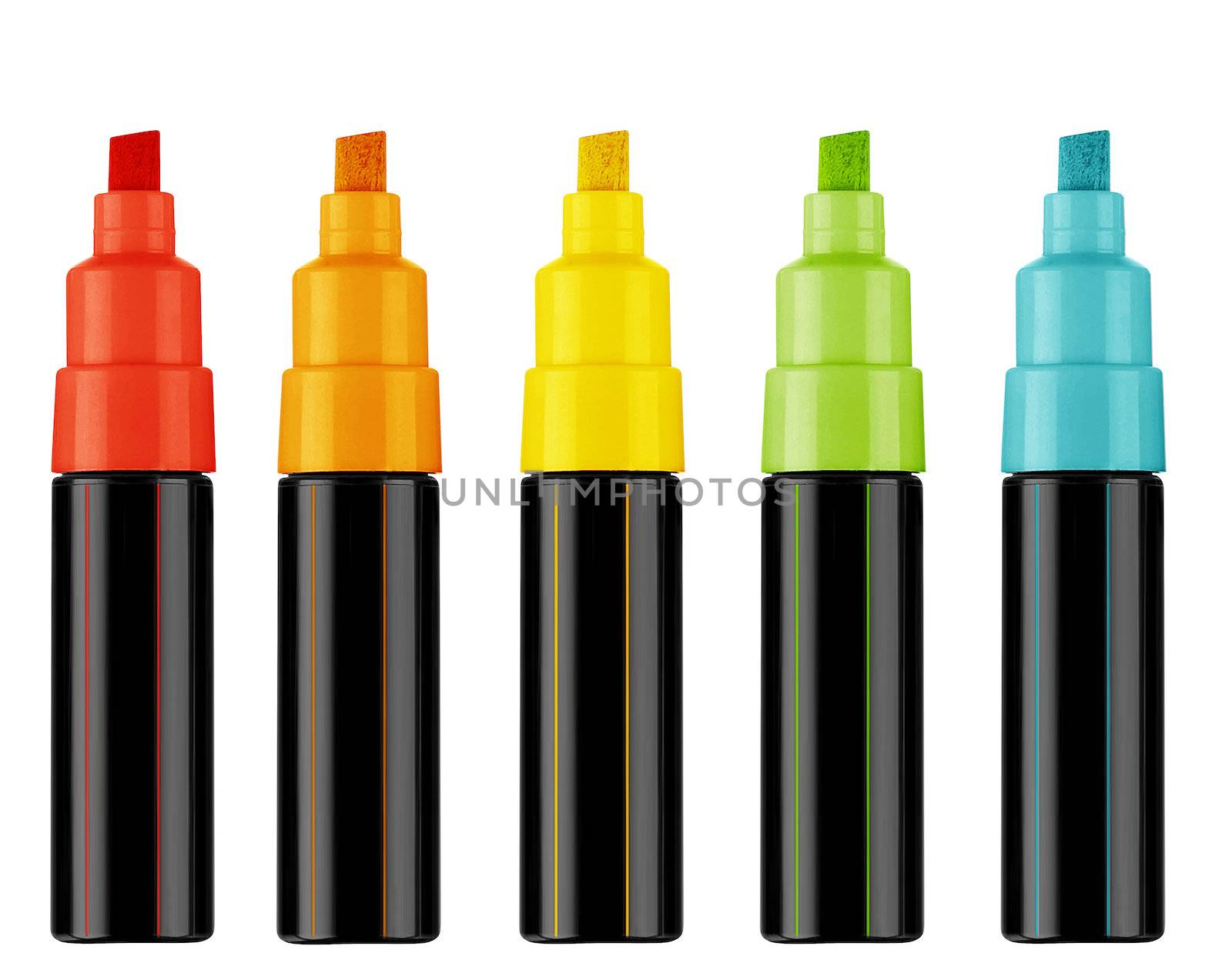 Colorful text highlighter pens, (with clipping work path)