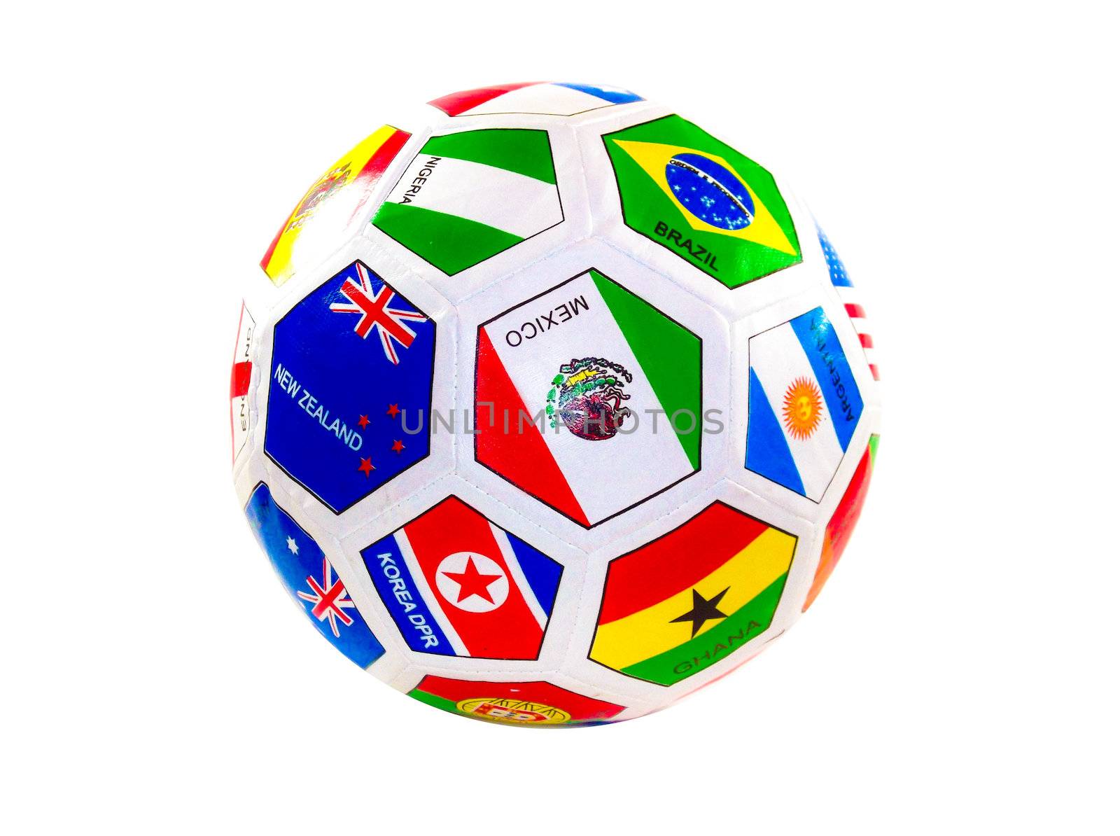 soccer ball with flags from the countries (with clipping work path)