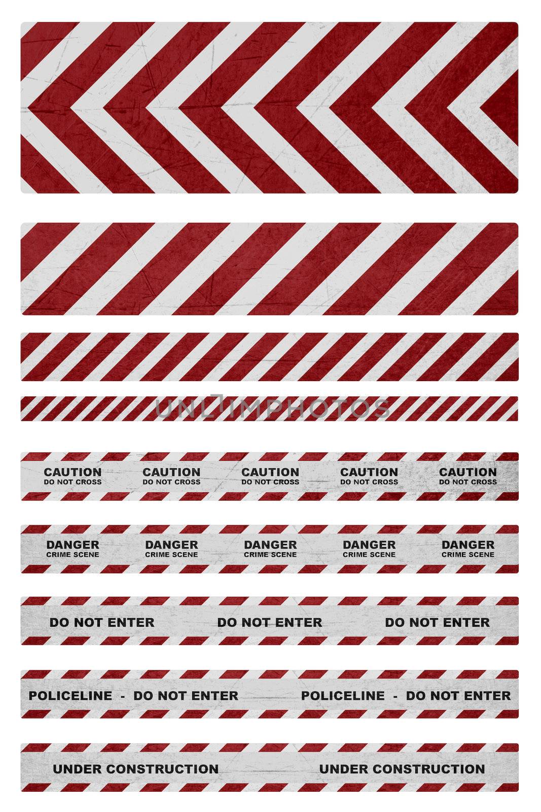 Caution, danger, and police tape attention isolated on white (with clipping work path)