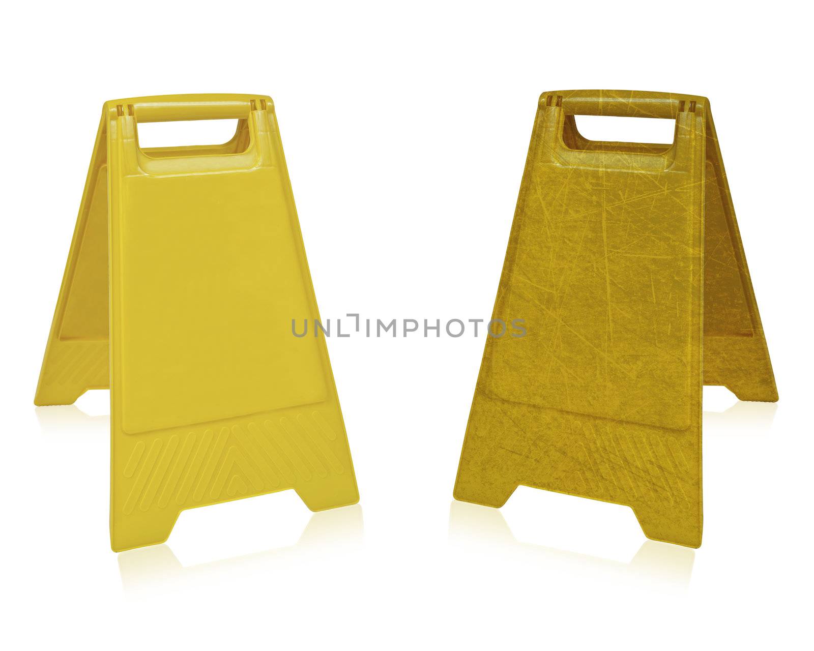 Yellow sign that alerts for wet floor. (with clipping work path)