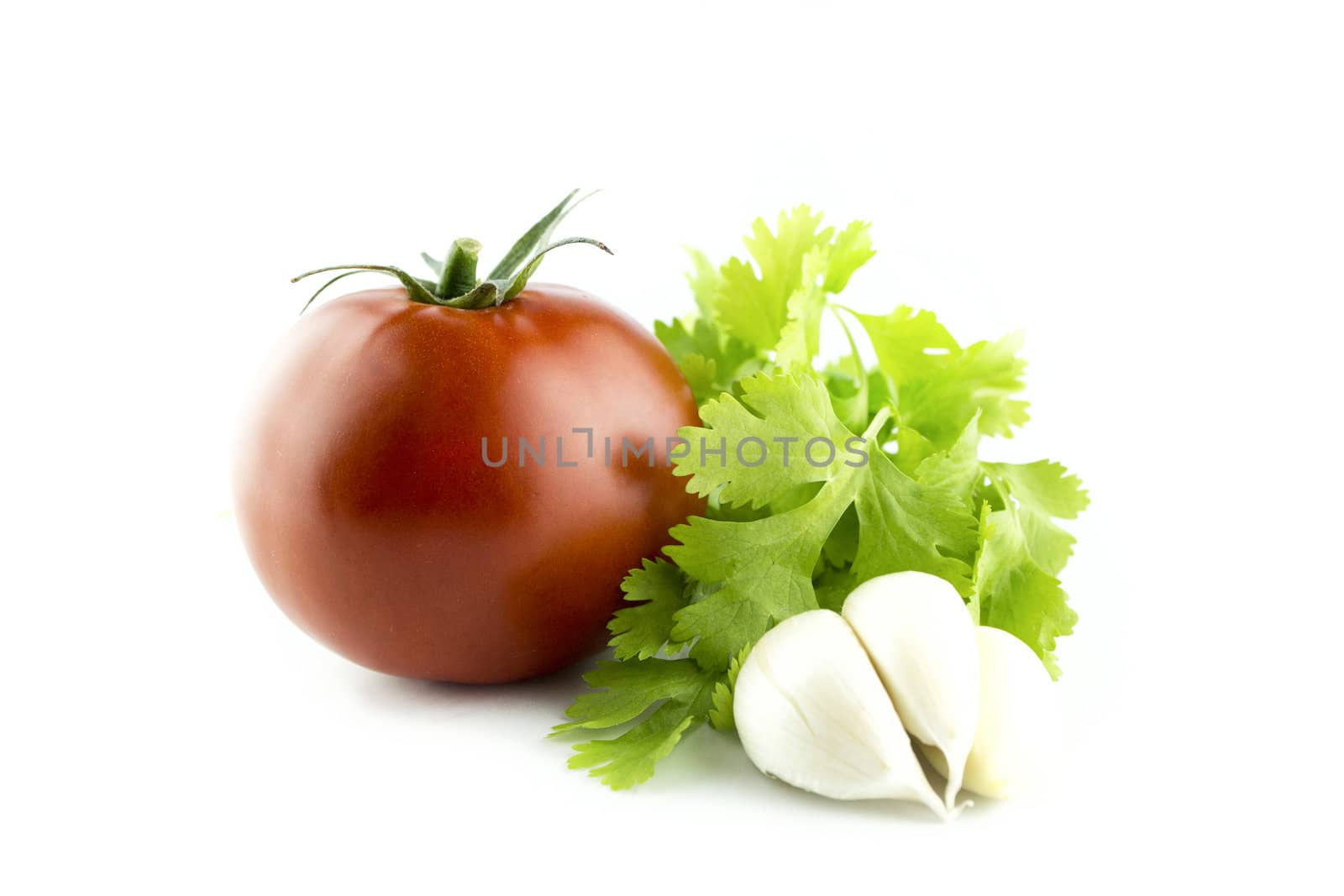 fresh tomatoes with Garlic and Parsley on white background.