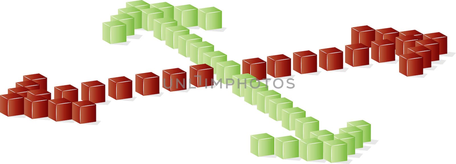 green or red direction made from blocks
