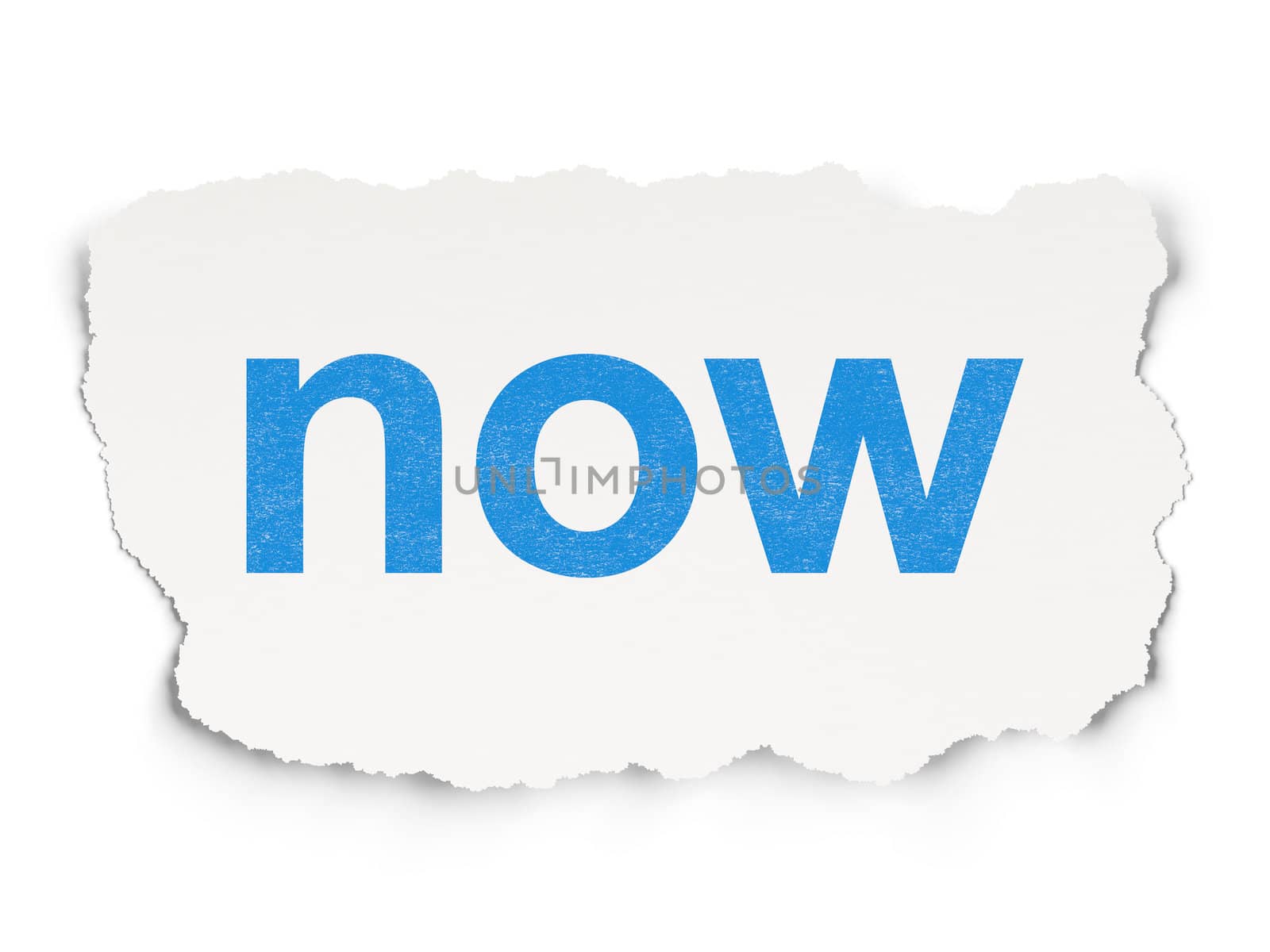 Time concept: torn paper with words Now on Paper background, 3d render