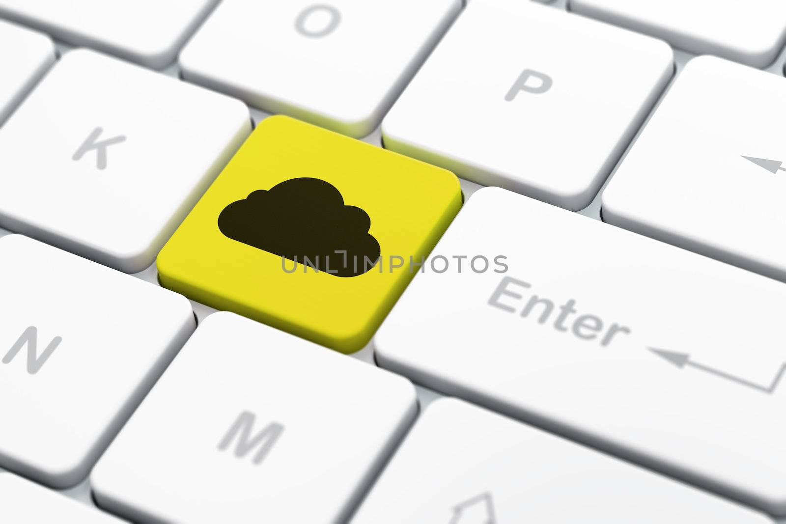 Cloud technology concept: computer keyboard with Cloud icon on enter button background, selected focus, 3d render