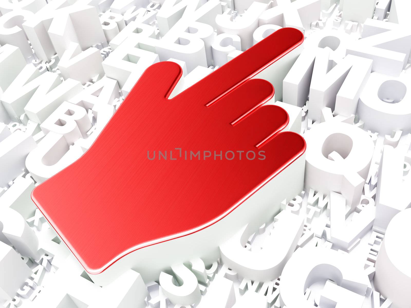 Web design concept: Mouse Cursor on alphabet background, 3d render