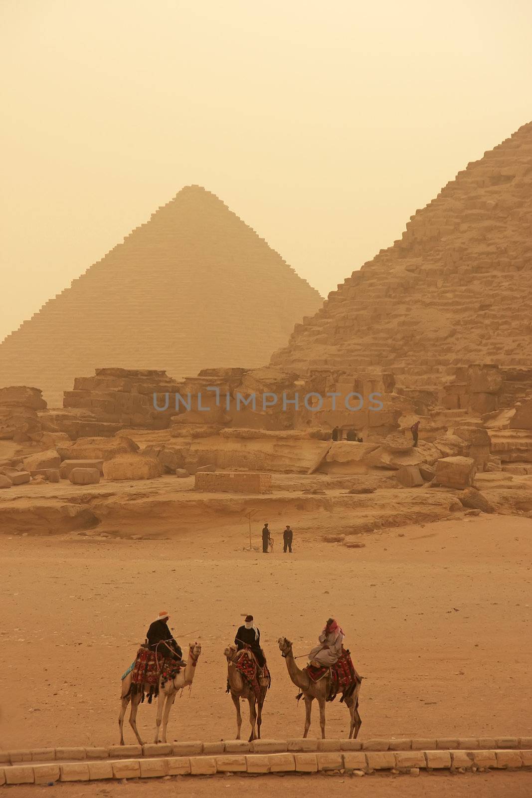 Giza Plateau in a sand storm, Cairo by donya_nedomam