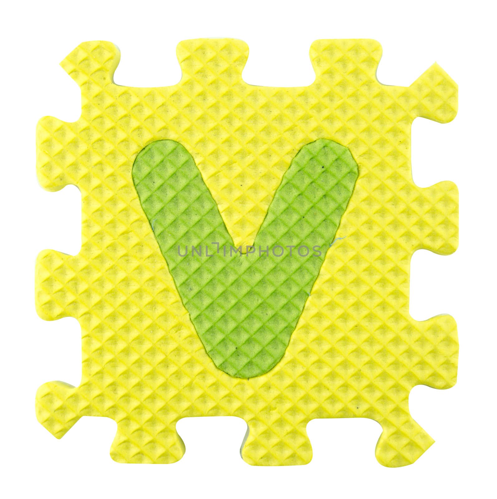 V letter, Alphabet puzzle isloated on white background , with clipping path.