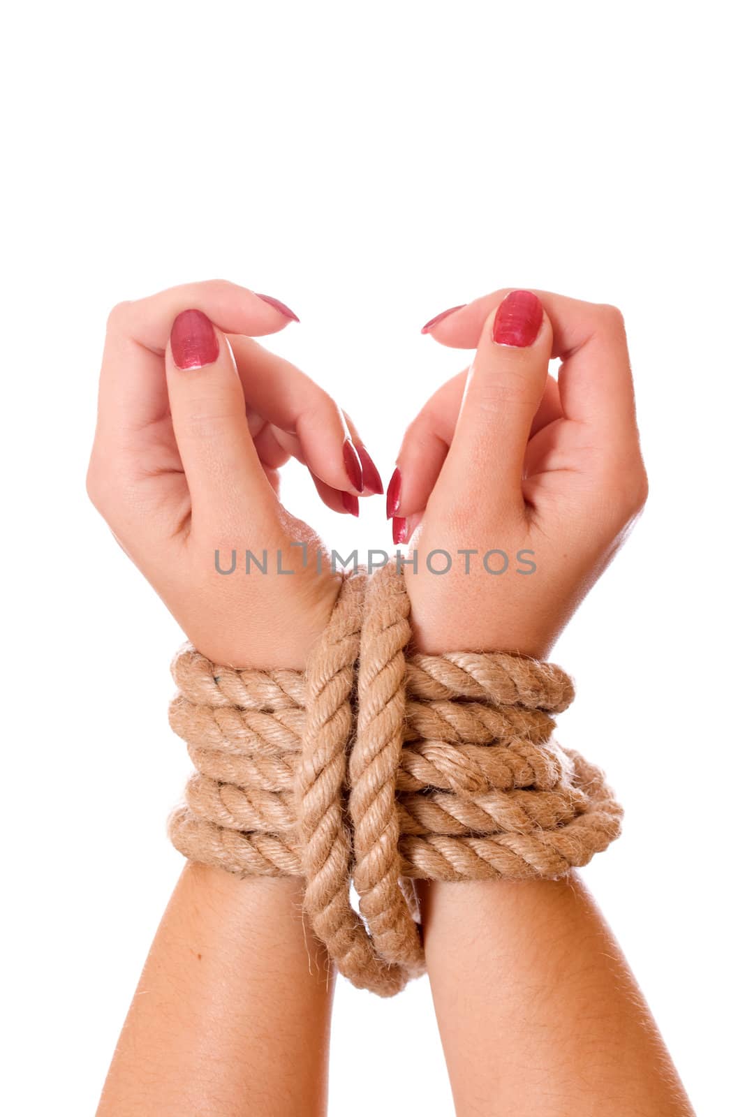 Bound hands isolated on white background