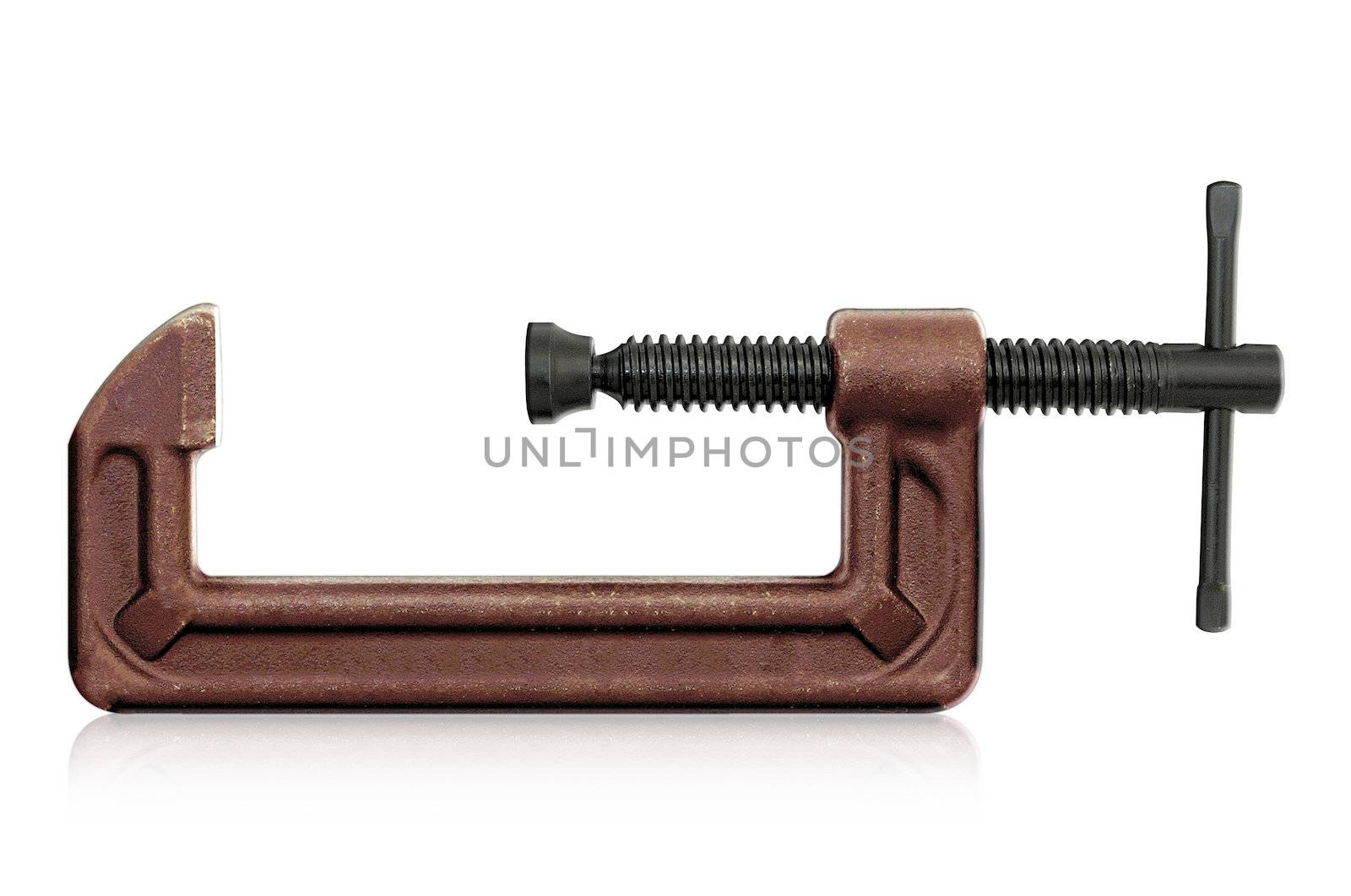 horizontal hand vise c-clamp for industrial use. (with clipping work path)