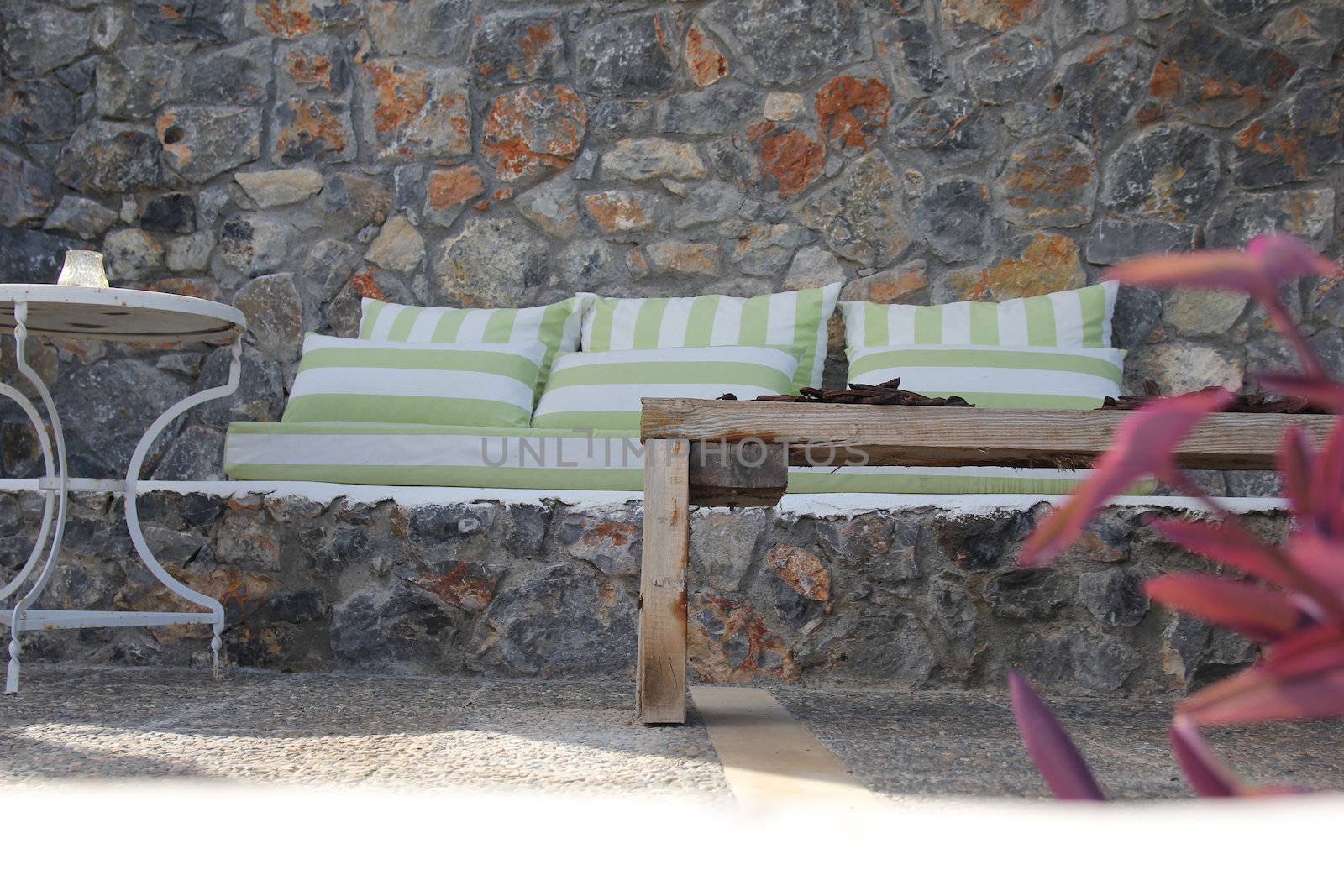 summer terrace with a sofa and a table