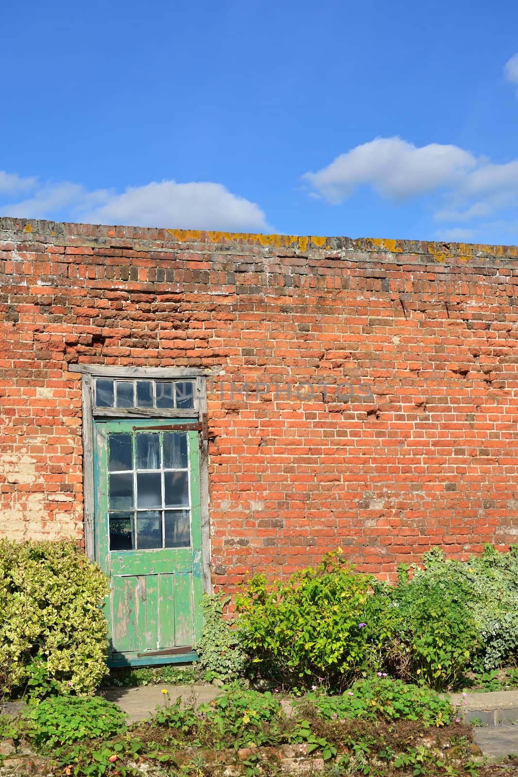 Red brick wall and door