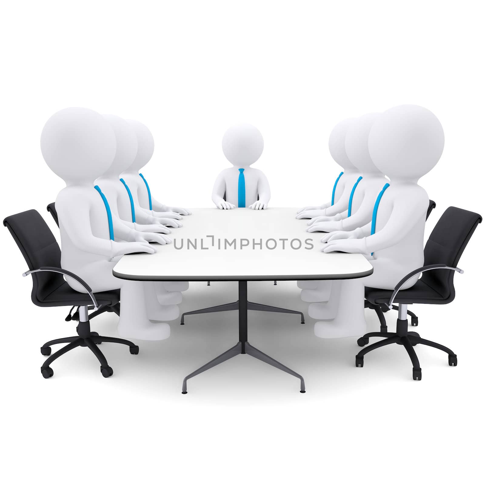 Businessman sitting at the table. Isolated render on a white background