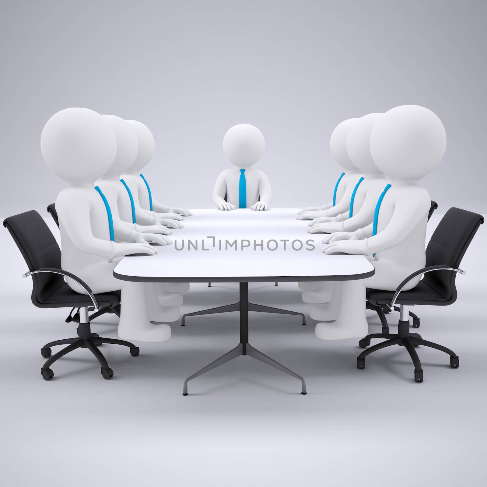 Businessman sitting at the table. Isolated render on a gray background