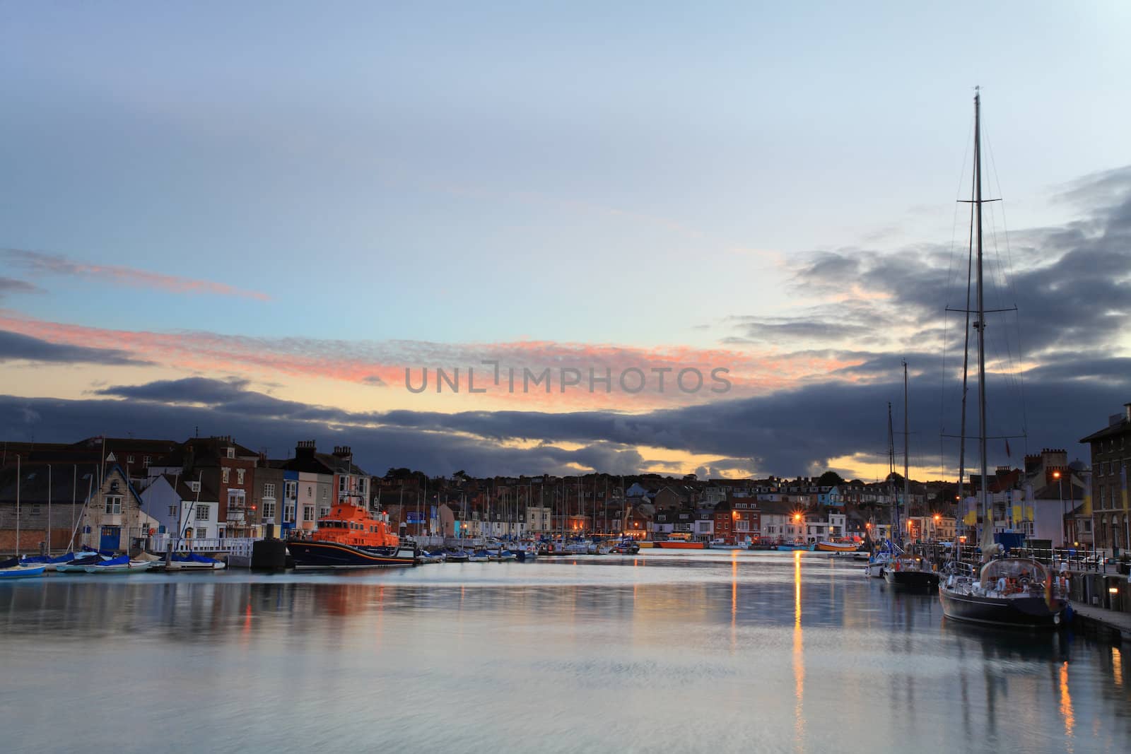 Sunset over Weymouth Quayside Early Autumn