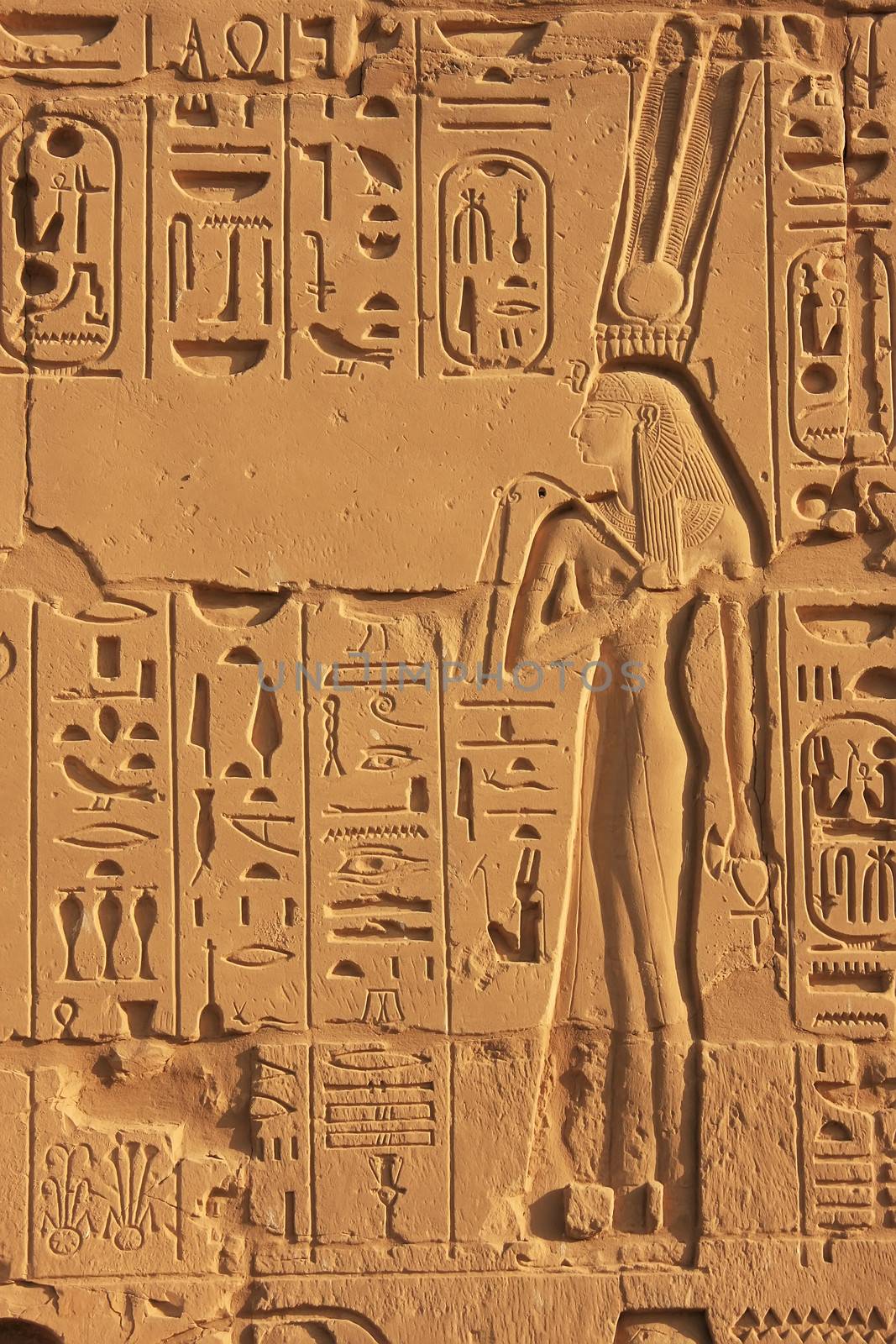 Ancient hieroglyphics on the walls of Karnak temple complex, Luxor, Egypt