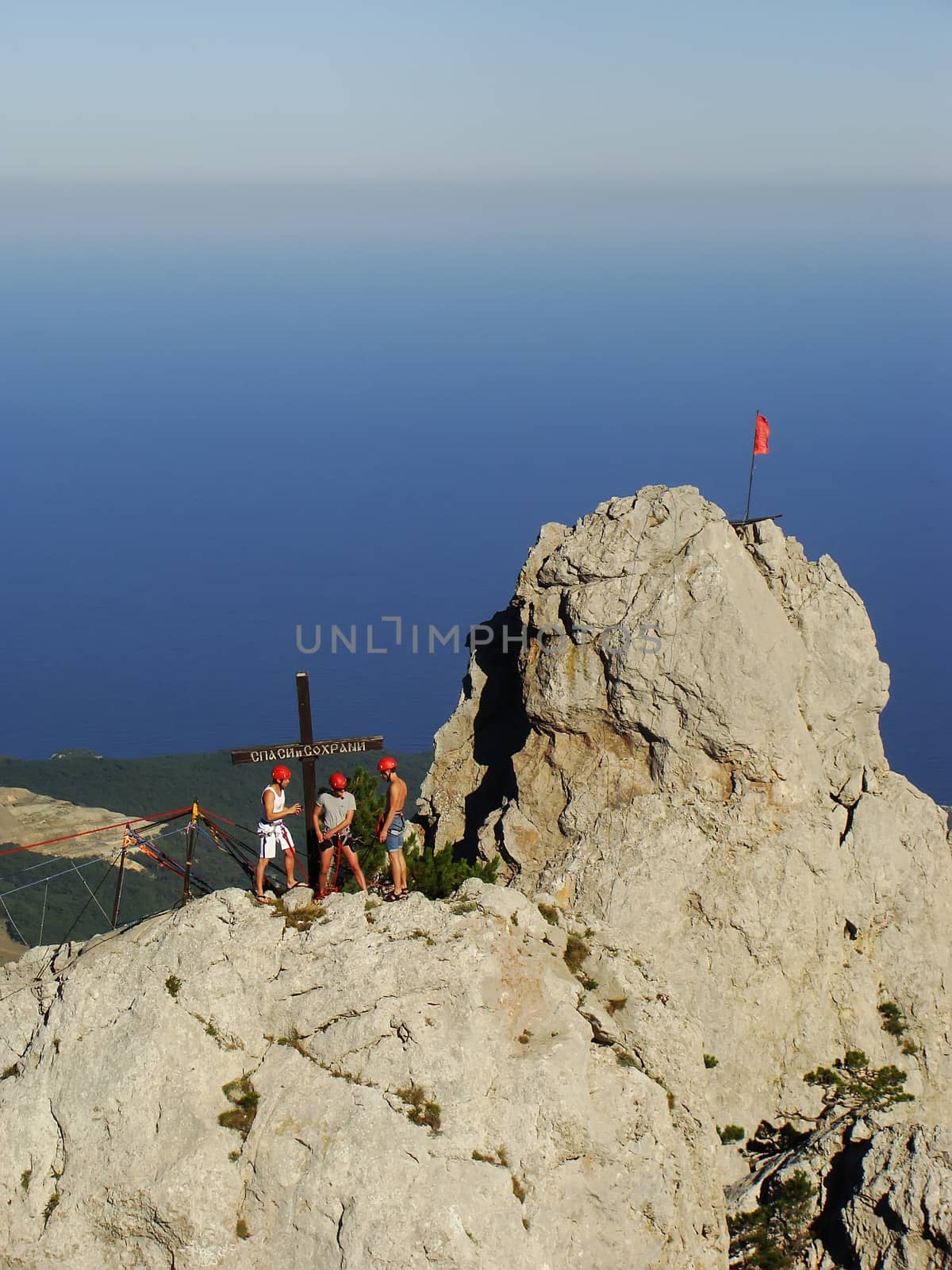 Rock climbers at Ai-Petri summit, Crimea by donya_nedomam