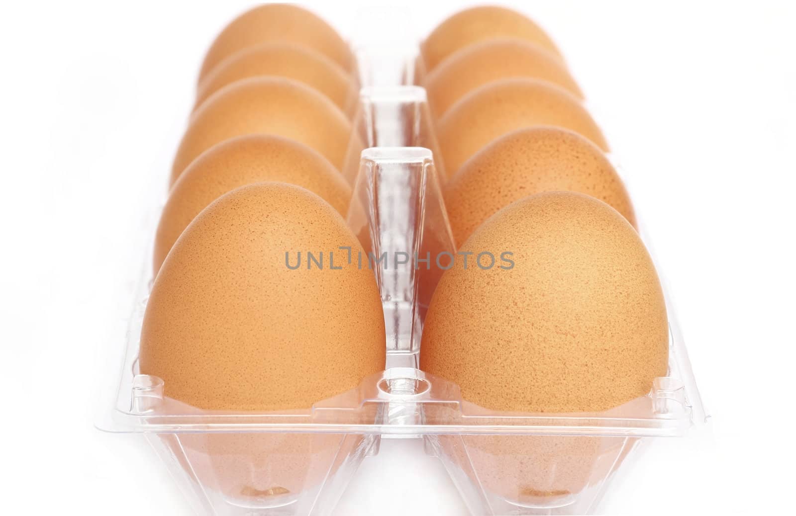 Close up eggs in the package isolated on white background