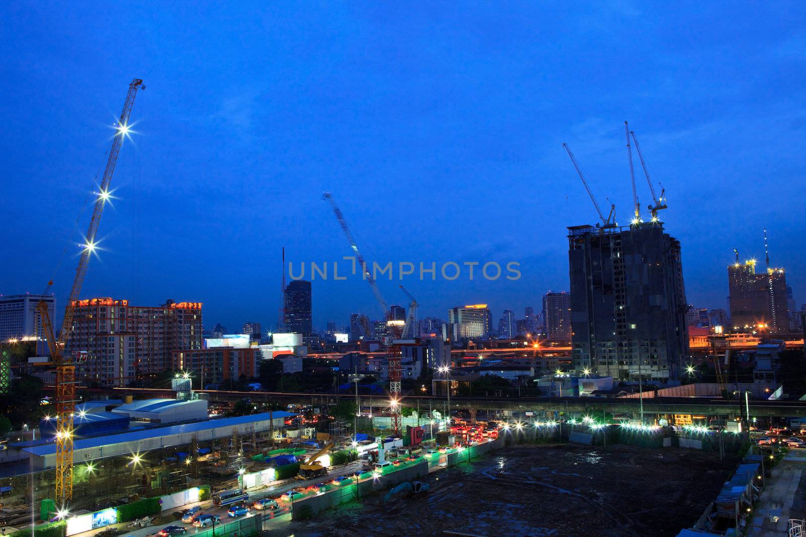 urban scene of building and construction theme with  lbue dusky sky 