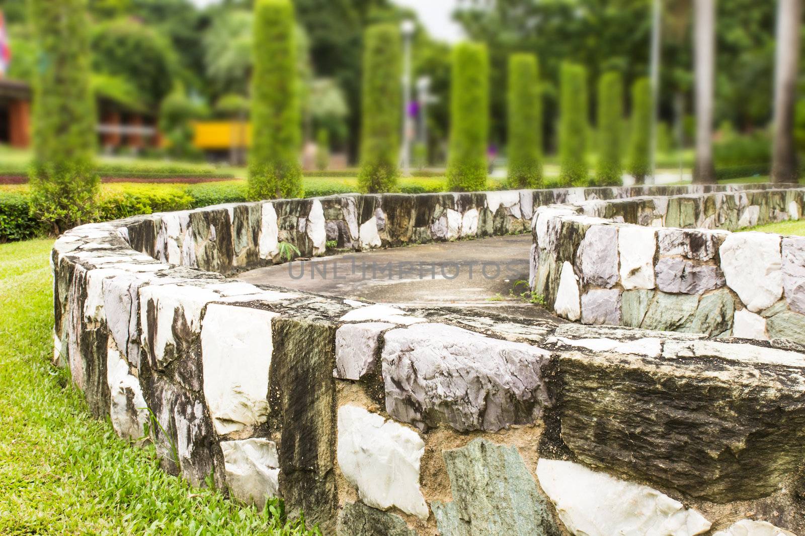 Retaining wall  in garden.