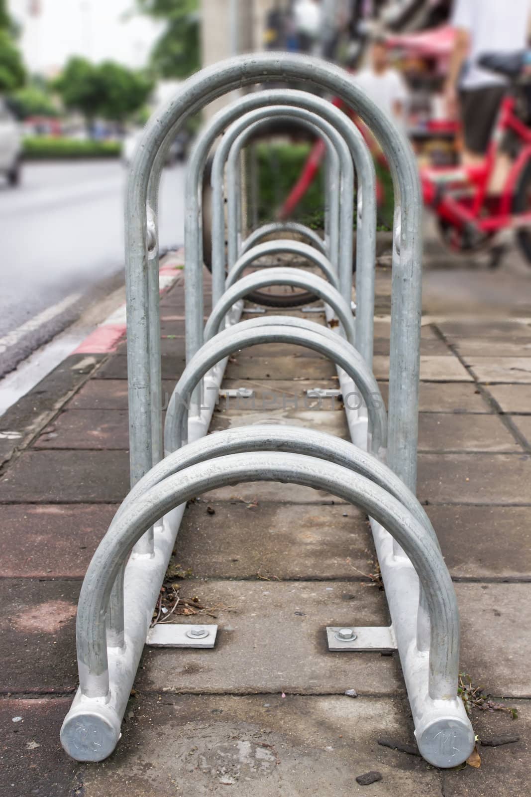 Bike Parking Rack ,Photo of a bicycle parking rack in Bangkok Thailand.