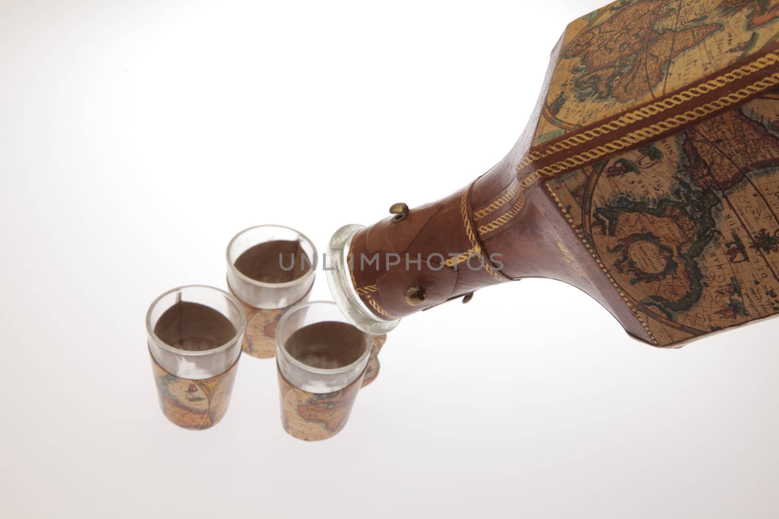 Explorer's liquor bottle with shot glasses