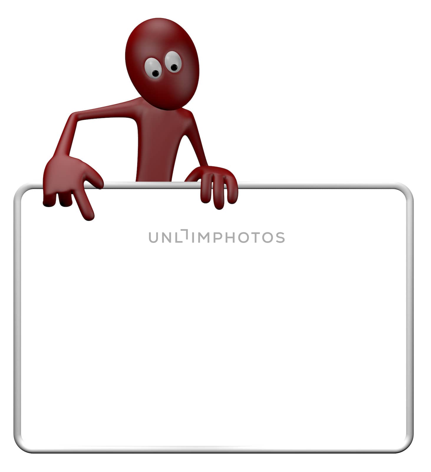 cartoon guy and blank white sign - 3d illustration