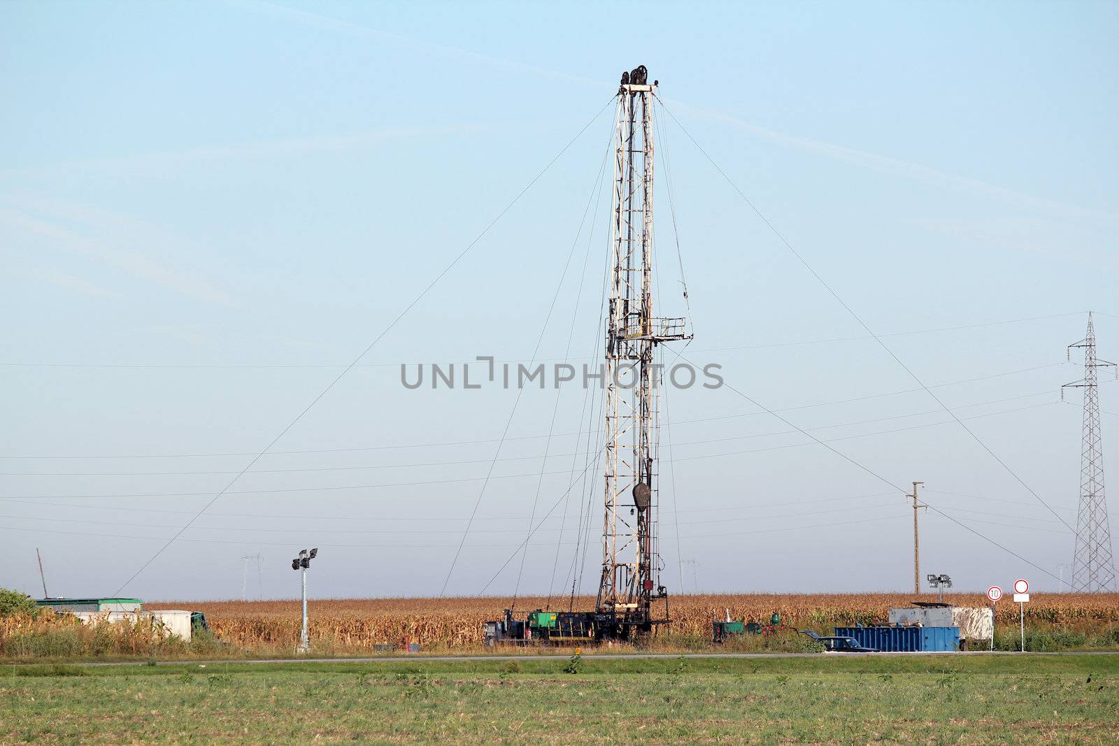 oilfield with land oil drilling rig