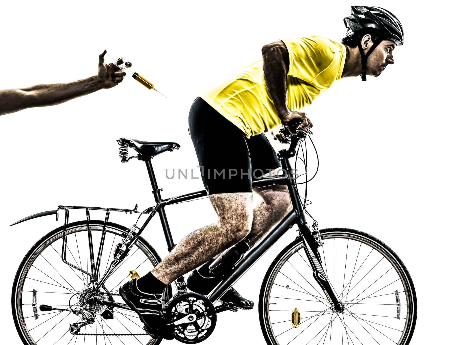 one caucasian man exercising doping sport concept    on white background