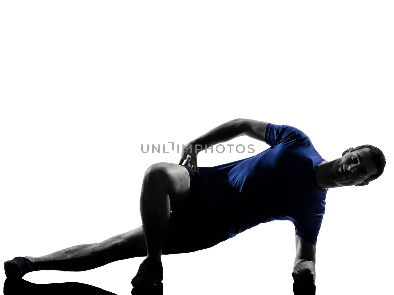man exercising workout fitness aerobics posture in silhouette studio isolated on white background
