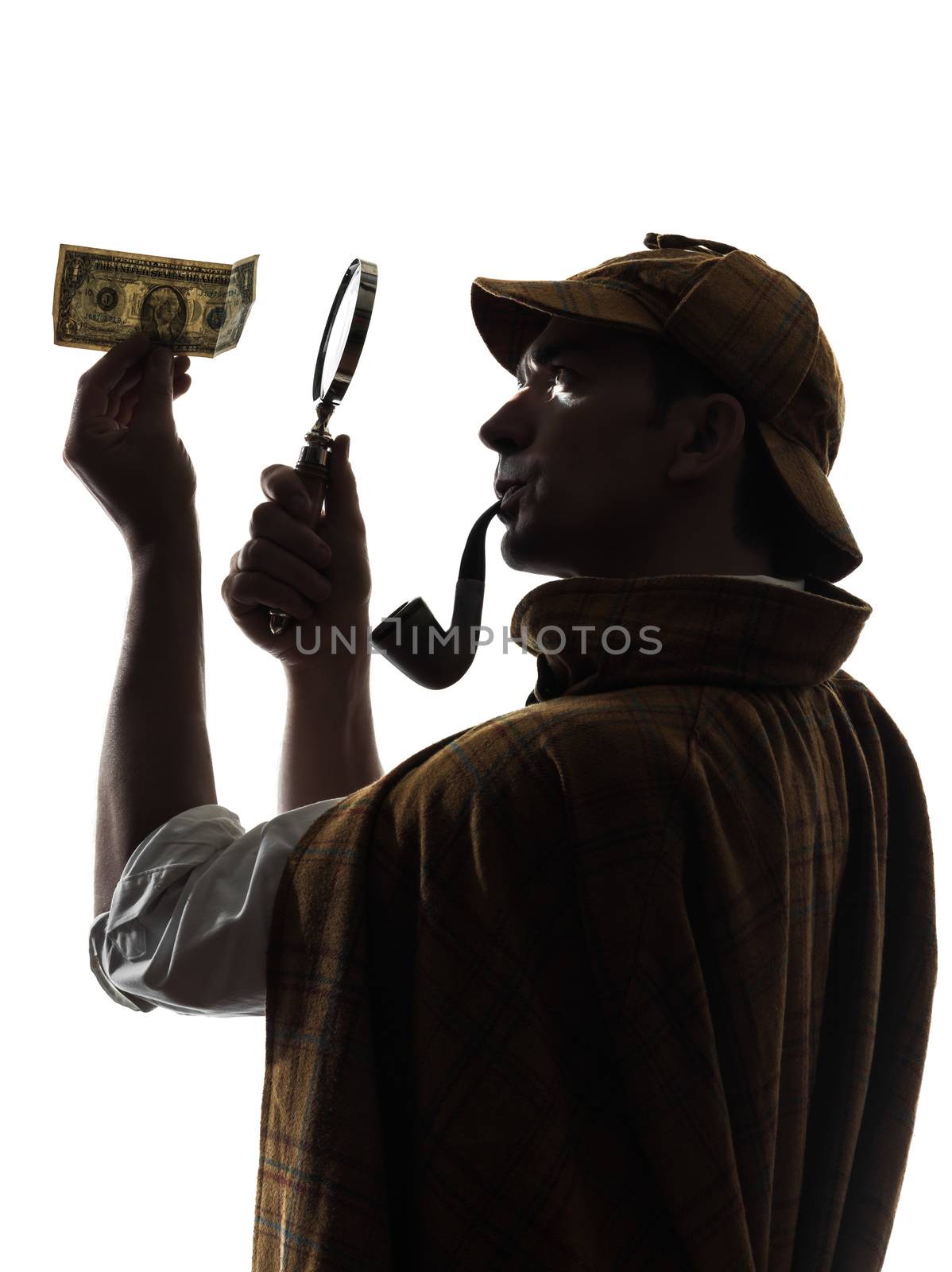 sherlock holmes silhouette in studio on white background