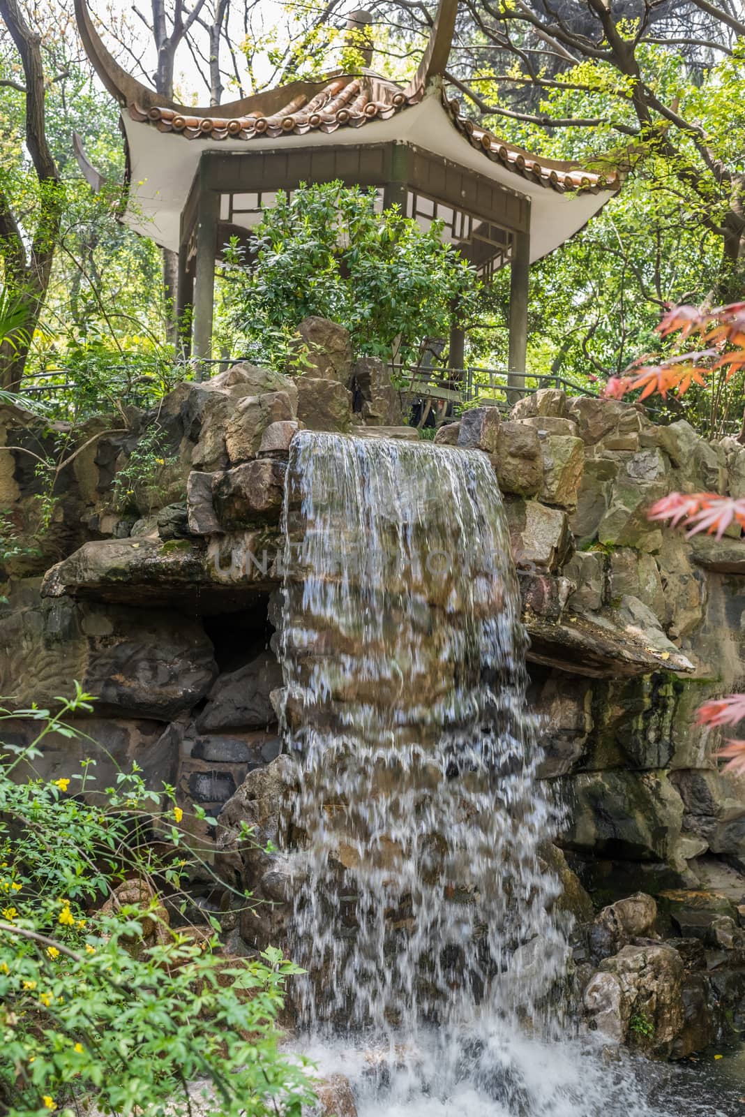 waterfall in fuxing park shanghai in popular republic of china