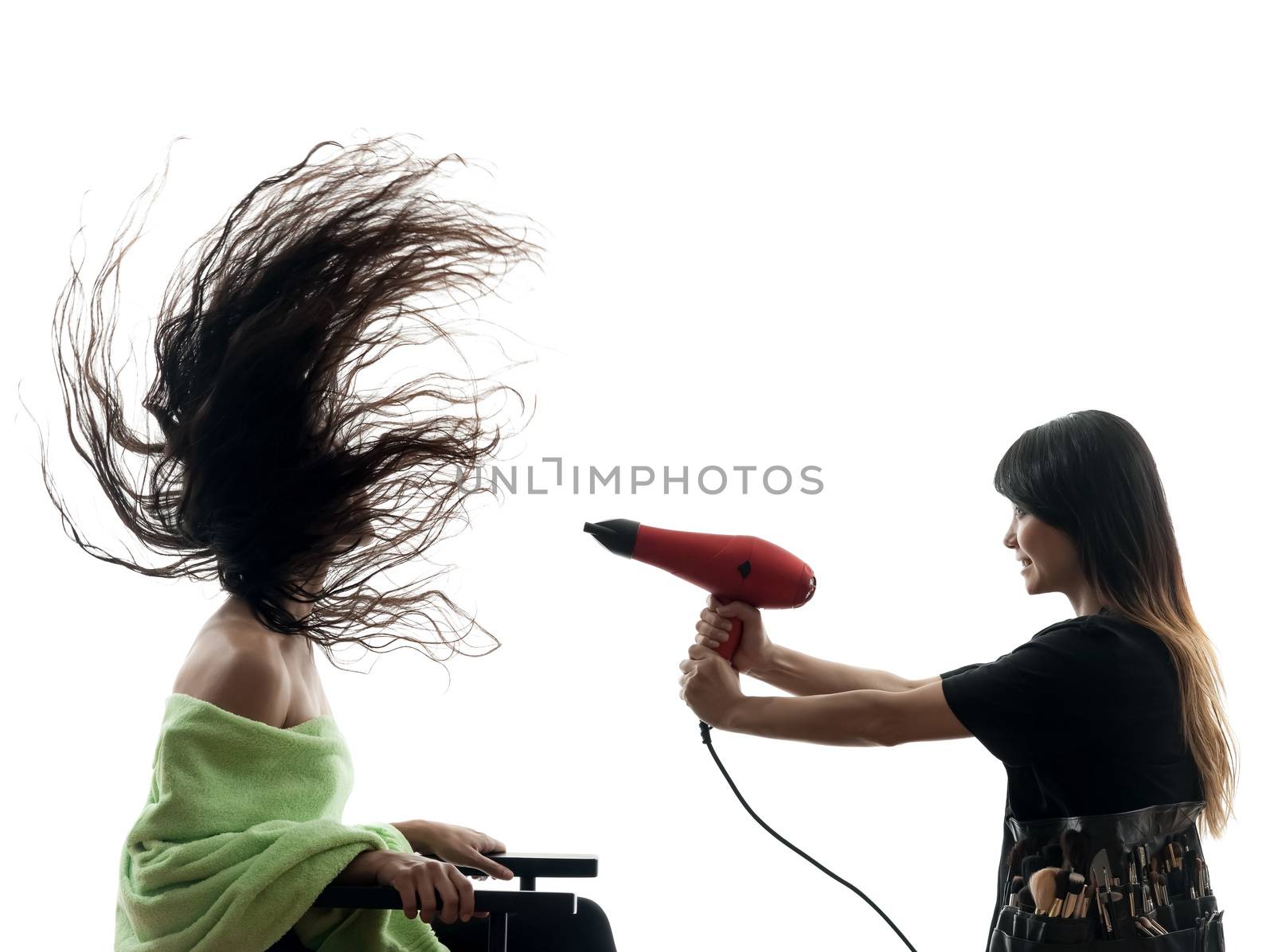 woman and hairdresser  in silhouette  on white background