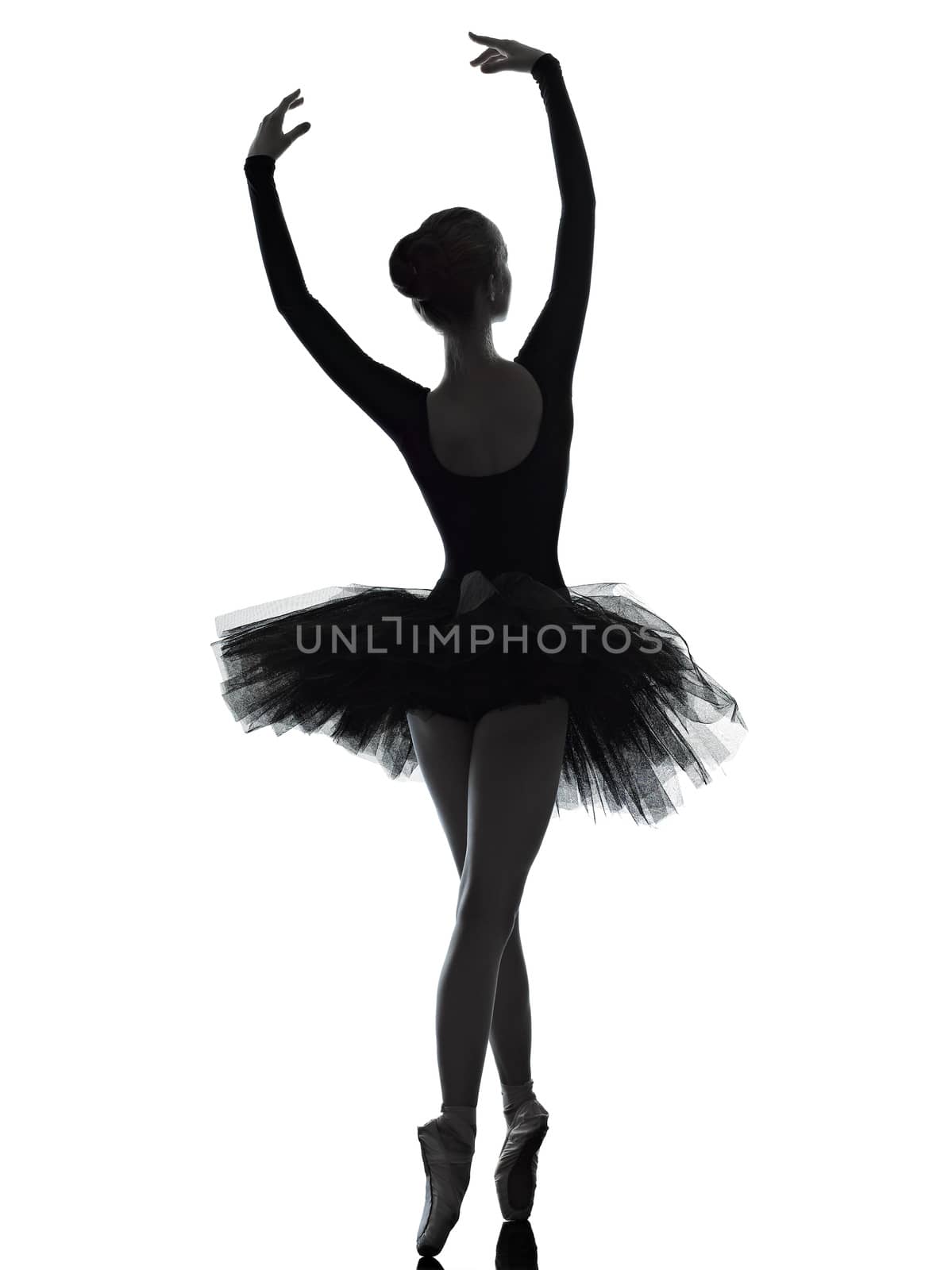 one caucasian young woman ballerina ballet dancer dancing with tutu in silhouette studio on white background