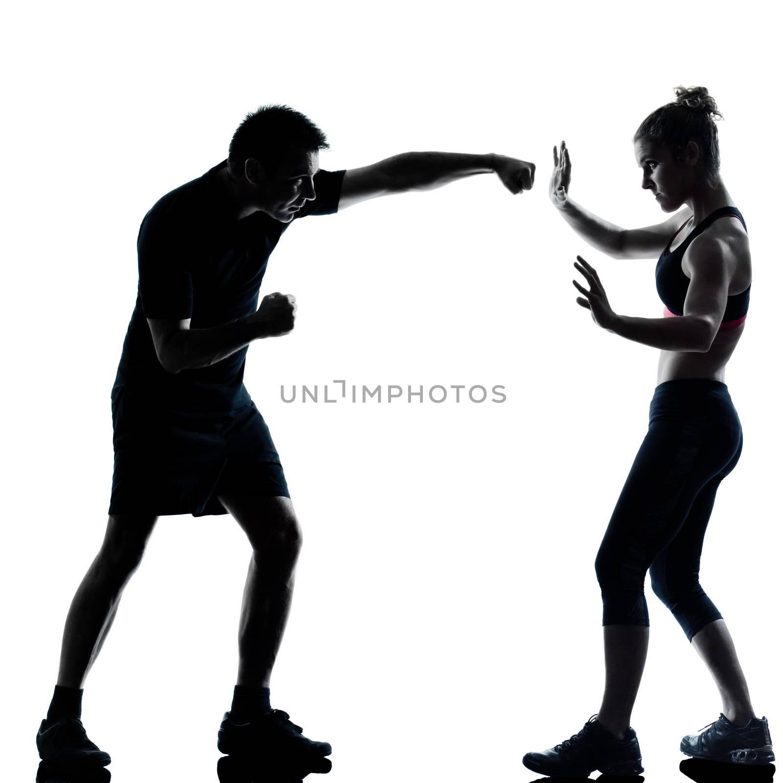 one couple man woman exercising workout aerobic fitness posture full length silhouette on studio isolated on white background