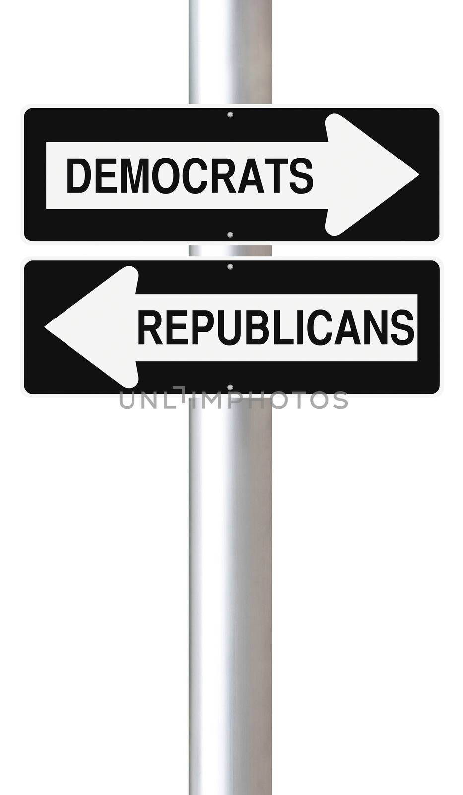 Conceptual one way road signs on American political affiliations