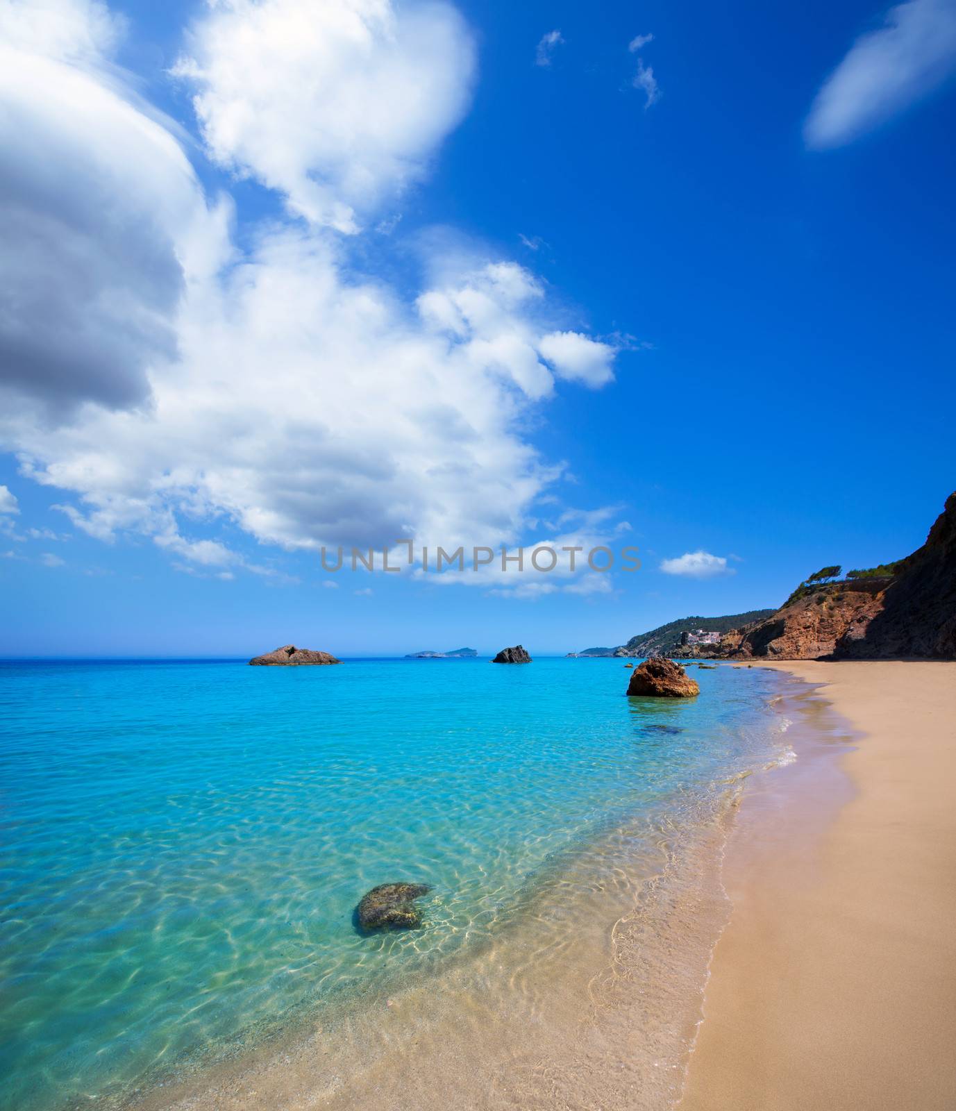 Ibiza Aigues Blanques Aguas Blancas Beach at Santa Eulalia Balearic Islands of spain