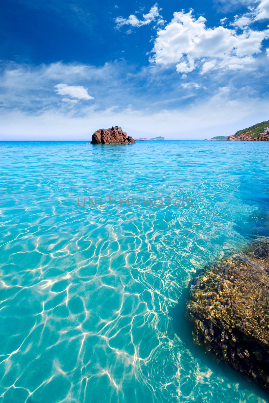 Ibiza Aigues Blanques Aguas Blancas Beach at Santa Eulalia Balearic Islands of spain