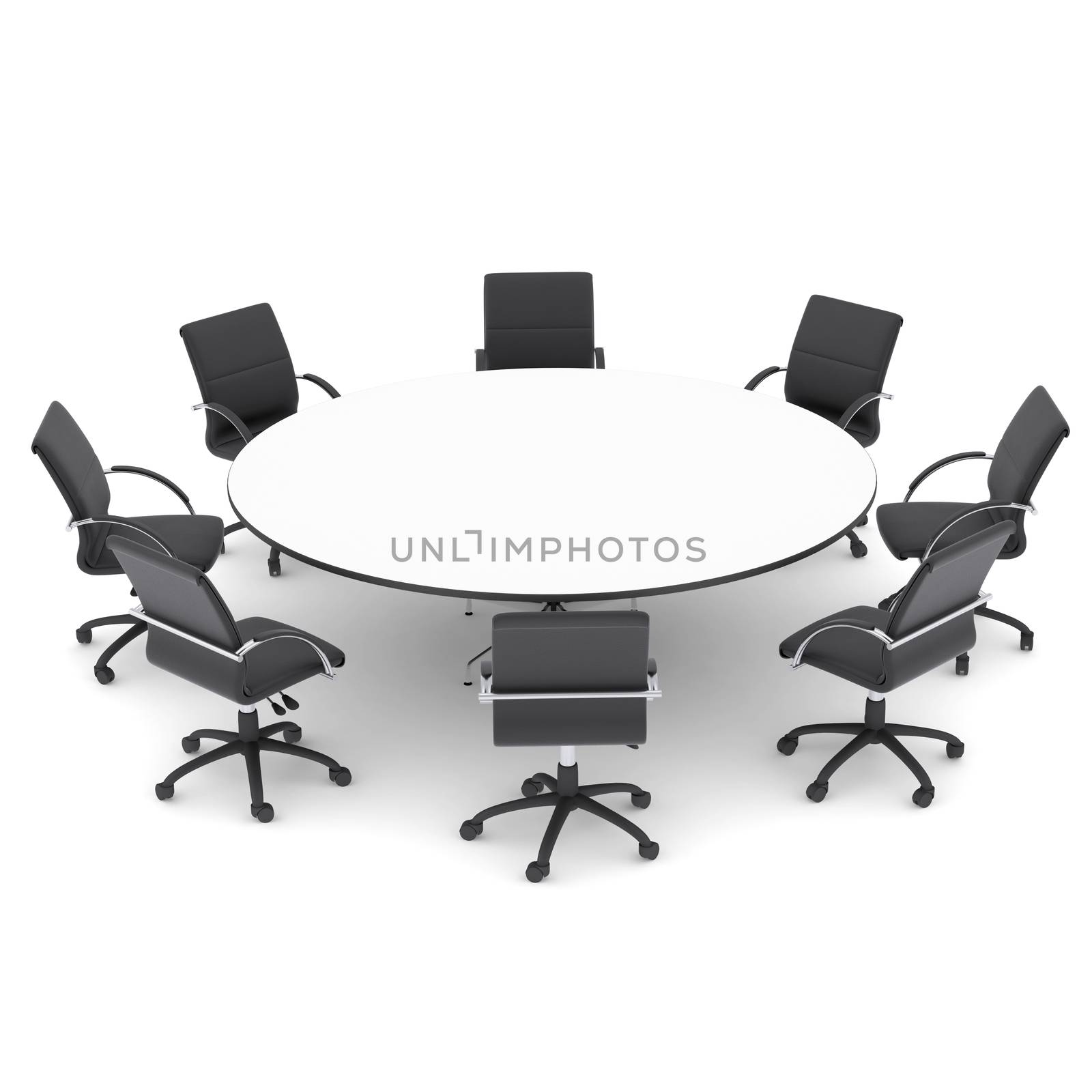 Office chairs and round table. Isolated render on a white background