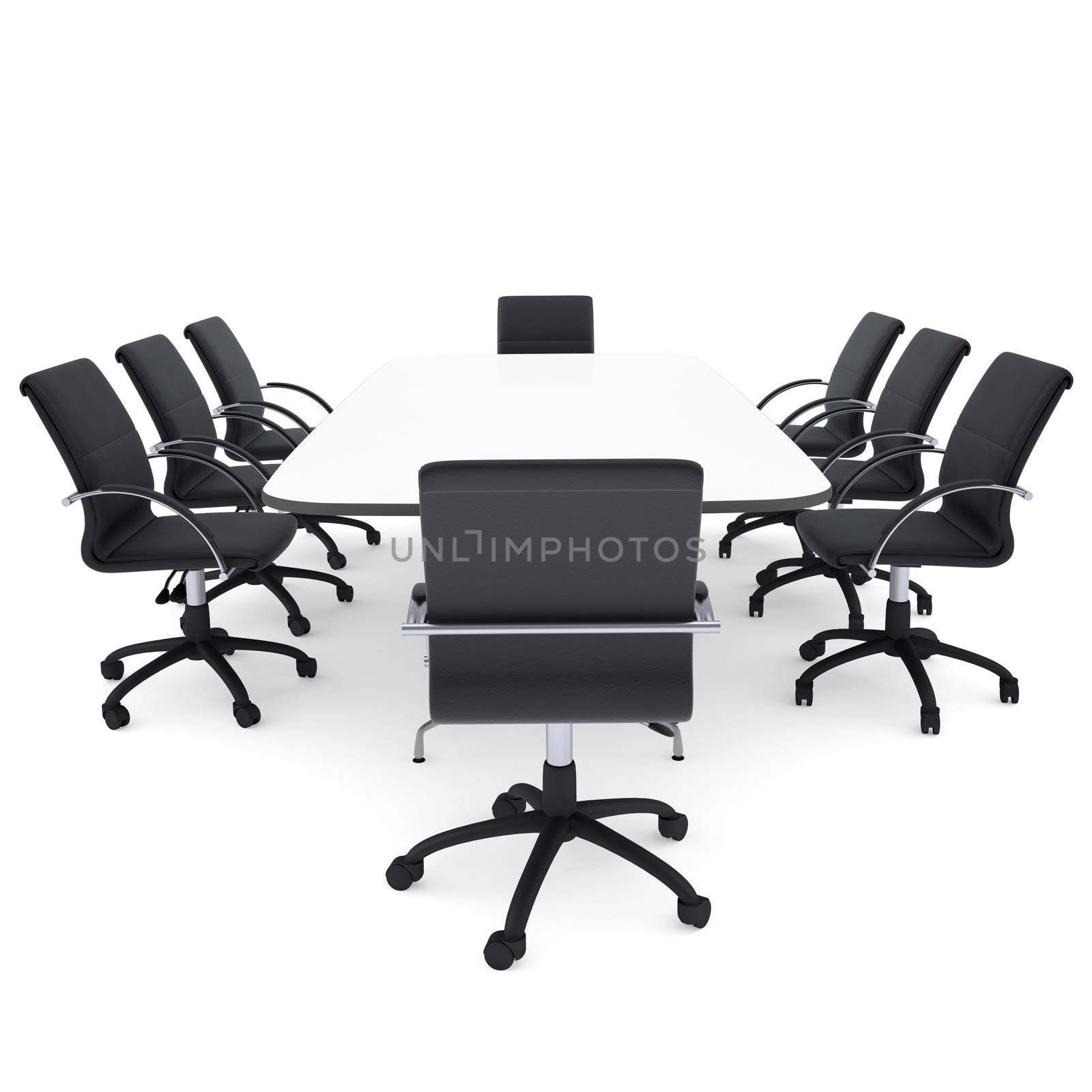 Office chairs and round table. Isolated render on a white background