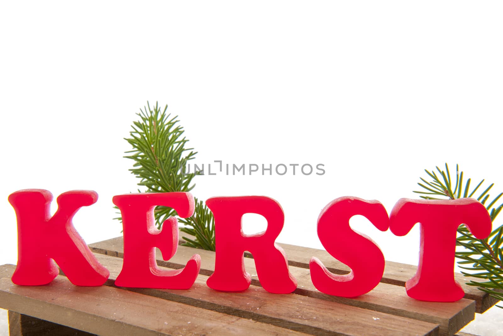 The dutch word for christmas "kerst", red letters on wood