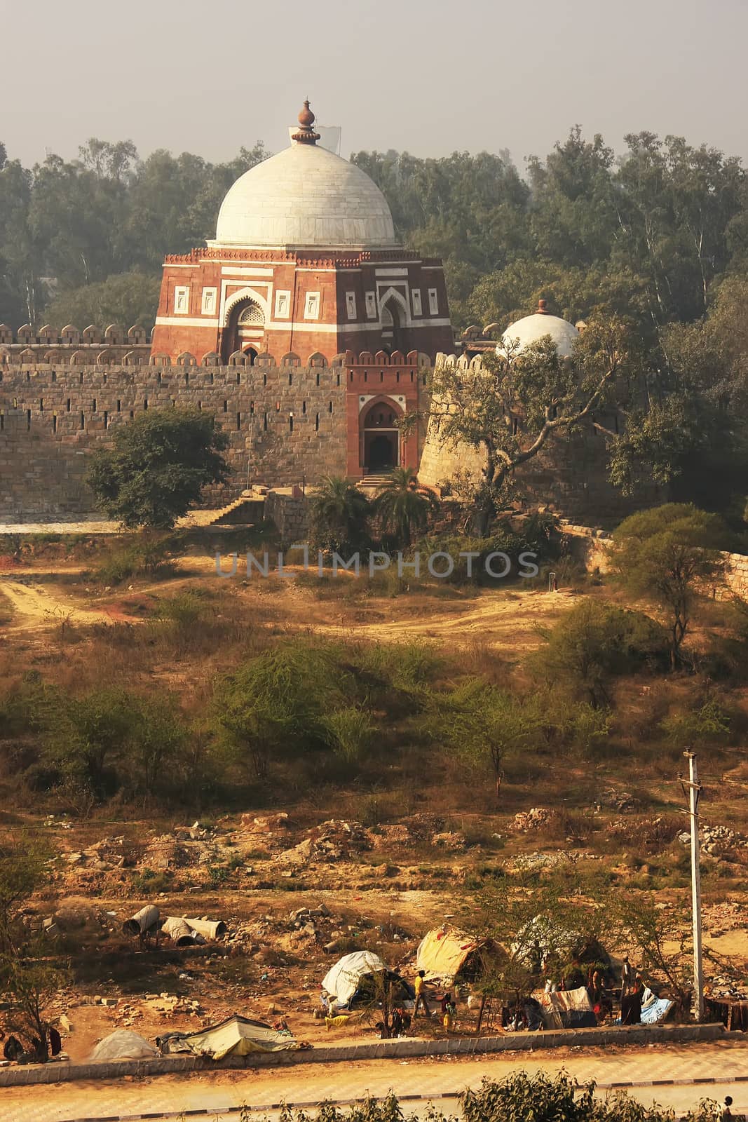 Mausoleum of Ghiyath al-Din Tughluq seen from Tughlaqabad Fort, New Delhi, India