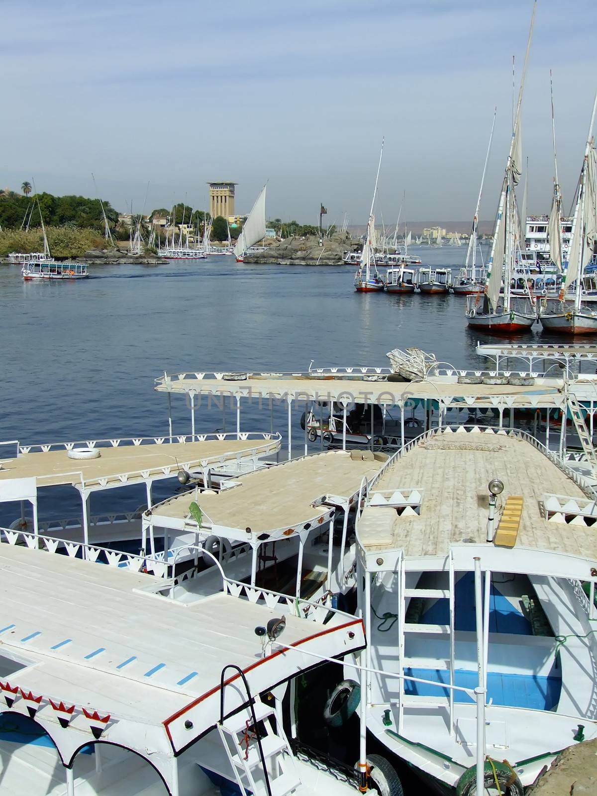 Boats on the Nile river, Aswan, Egypt