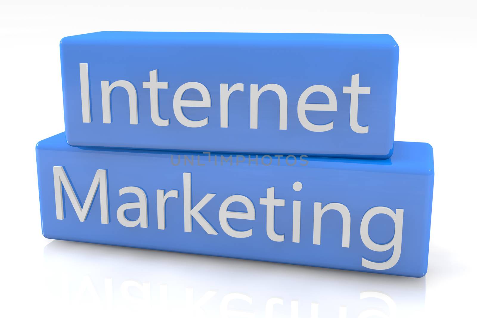 Blue box concept: Internet Marketing on white background