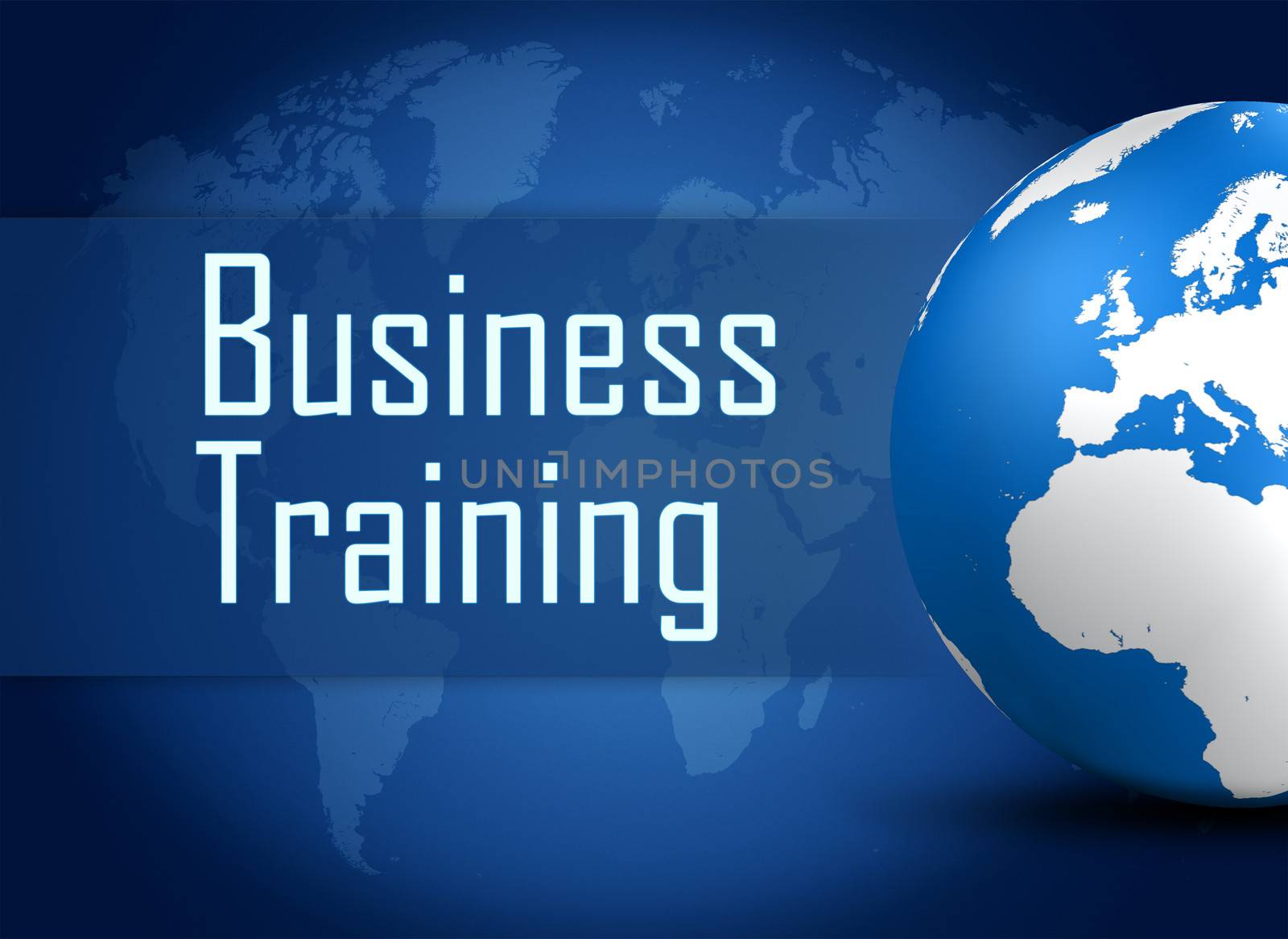 Business Training concept with globe on blue background