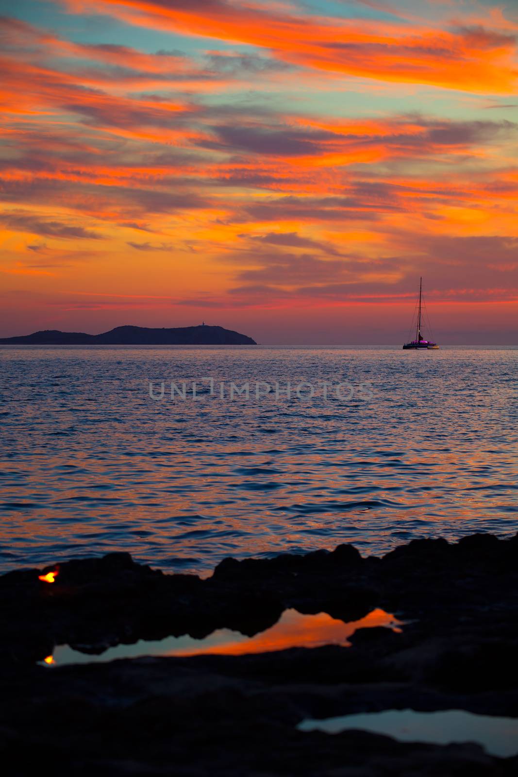 Ibiza san Antonio Abad de Portmany sunset with in Balearic islands of spain